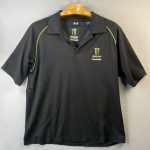 Kawasaki Polo Shirt Mens Large Black Short‎ Sleeve T-shirt Monster Energy Logo